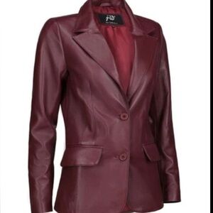 Women's Jild Classic Lambskin Burgundy Leather Blazer Jacket Size 3XL